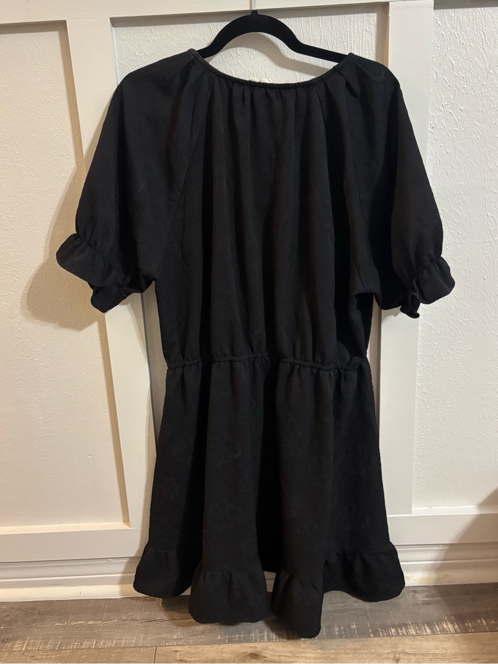 Women's Black V-Neck Ruffle Mini Dress - Picture 4 of 4
